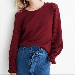 Madewell Eyelet Ruffle Sleeve Shirt Burgundy Red Women’s Size XL